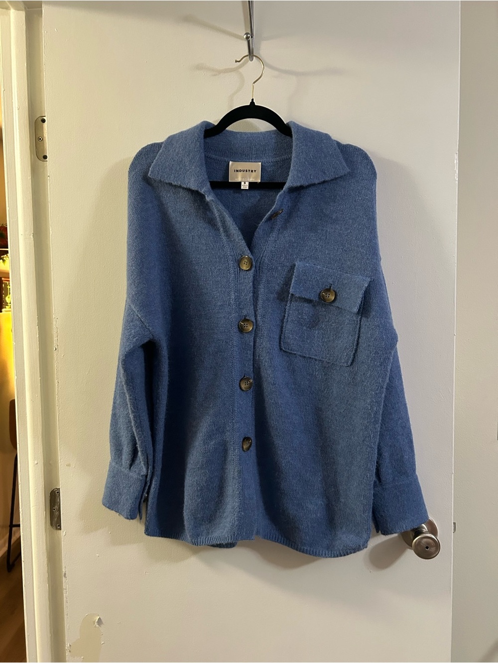 Light Blue Chunky Knit Button Down Cardigan